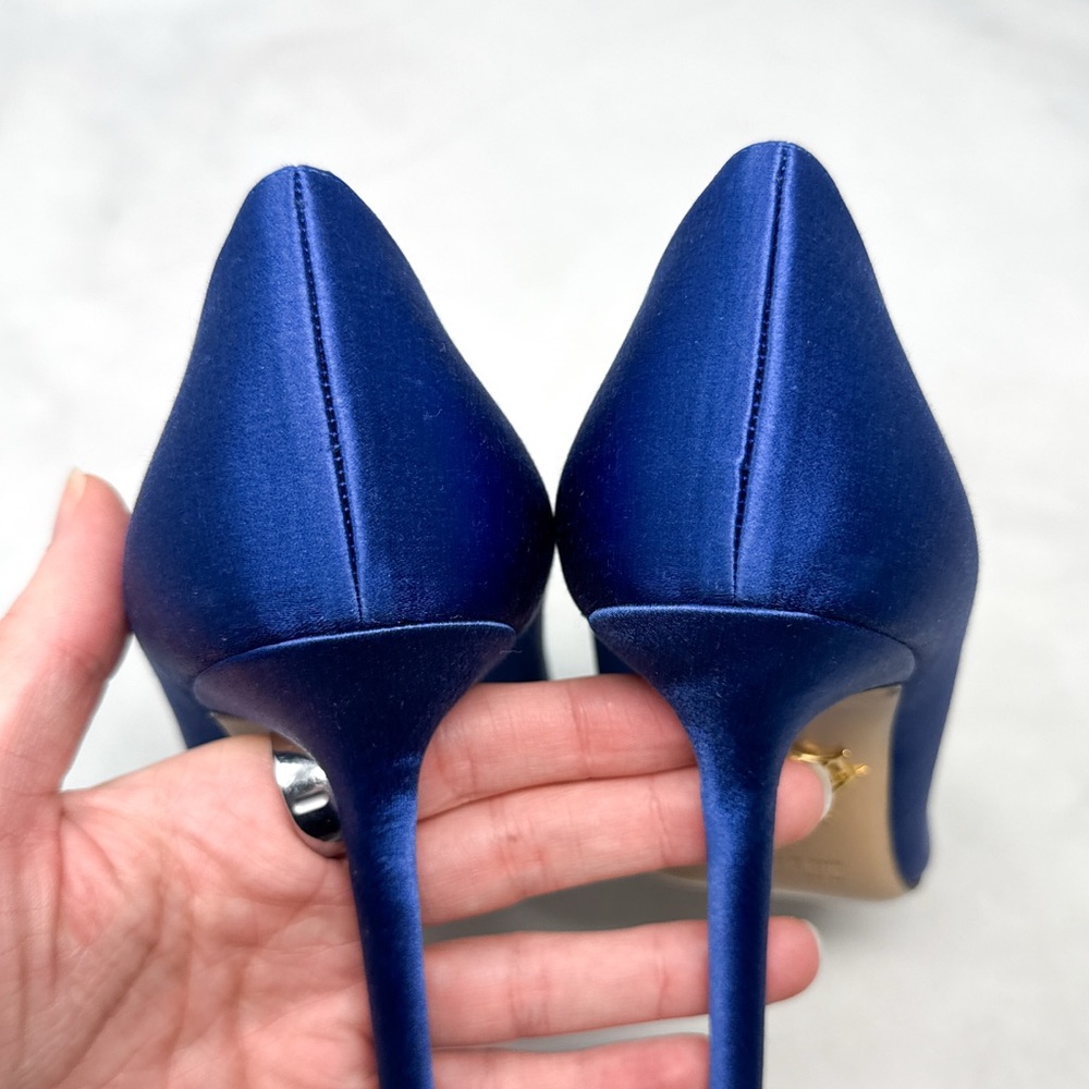 Charlotte Olympia Lippy Eva Metal Lips Silk Satin Pointed Toe Stiletto Heel Pump - Picture 7 of 13